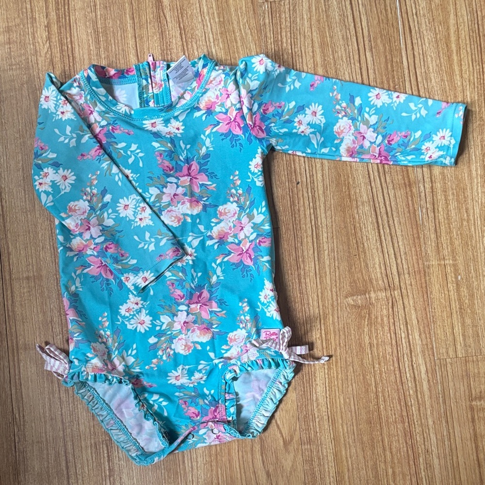 Ruffle Butts Blue Floral Kids Rashguard
